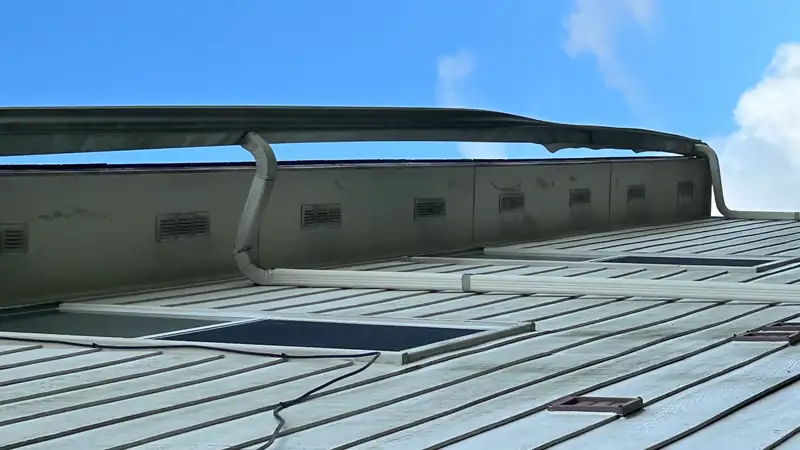 Gutter and fascia line along the edge of a residential roof